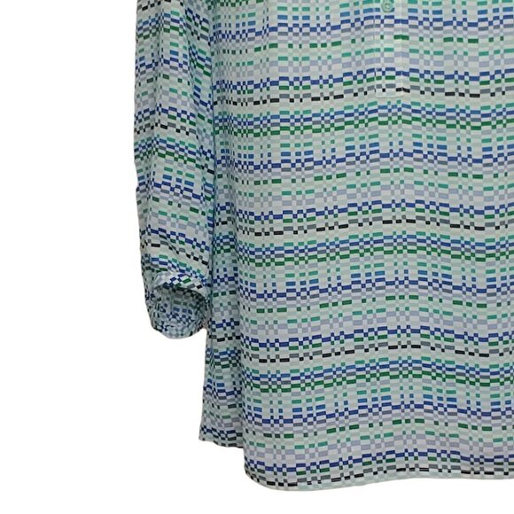 BANANA REPUBLIC Blue & green cropped sleeves half button down blouse - Picture 4 of 12